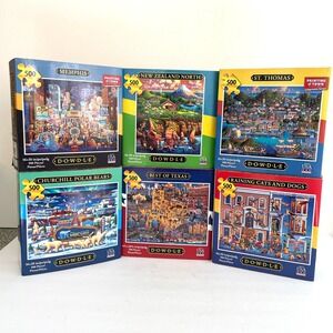 Dowdle Folk Art 500 Piece Puzzle Lot of 6 Eric Dowdle Painting the Town New Set